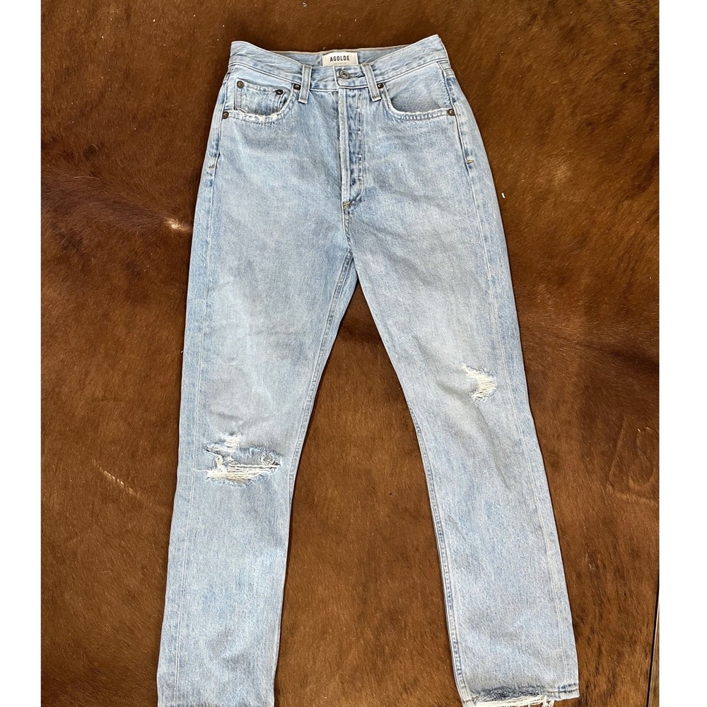 AGOLDE High Rise Straight Leg Jeans Distressed Light Wash Women's Size 23
